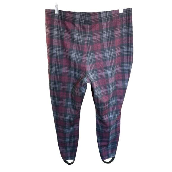 Boston Proper Pants Plaid Stirrup Womens Maroon Gray Large Stretch Pull On Prep - Picture 3 of 7